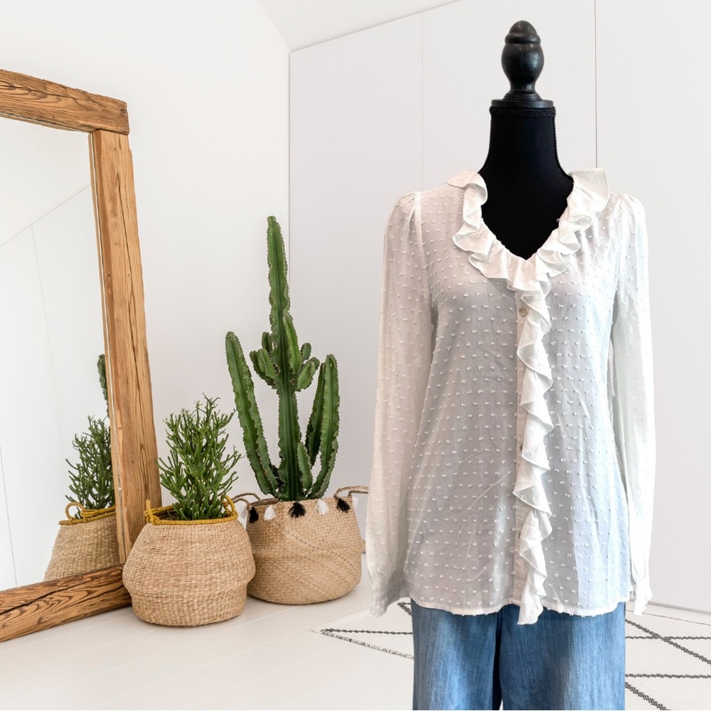 Sundance Long Sleeve Swiss Dot Button Down Top